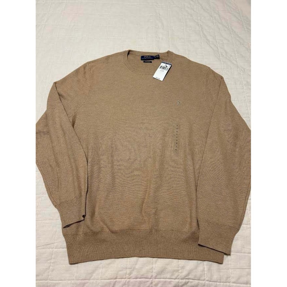 NEW Polo Ralph Lauren Mens Brown Pima Cotton Crewneck Sweater XL Preppy Luxury